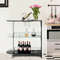 Modern 2-Holder Bar Table with Tempered Glass Shelf, Chrome & Black MDF Countertop, Wine Glass Rack, Home Pub Furniture