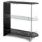 Modern 2-Holder Bar Table with Tempered Glass Shelf, Chrome & Black MDF Countertop, Wine Glass Rack, Home Pub Furniture