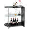 Modern 2-Holder Bar Table with Tempered Glass Shelf, Chrome & Black MDF Countertop, Wine Glass Rack, Home Pub Furniture