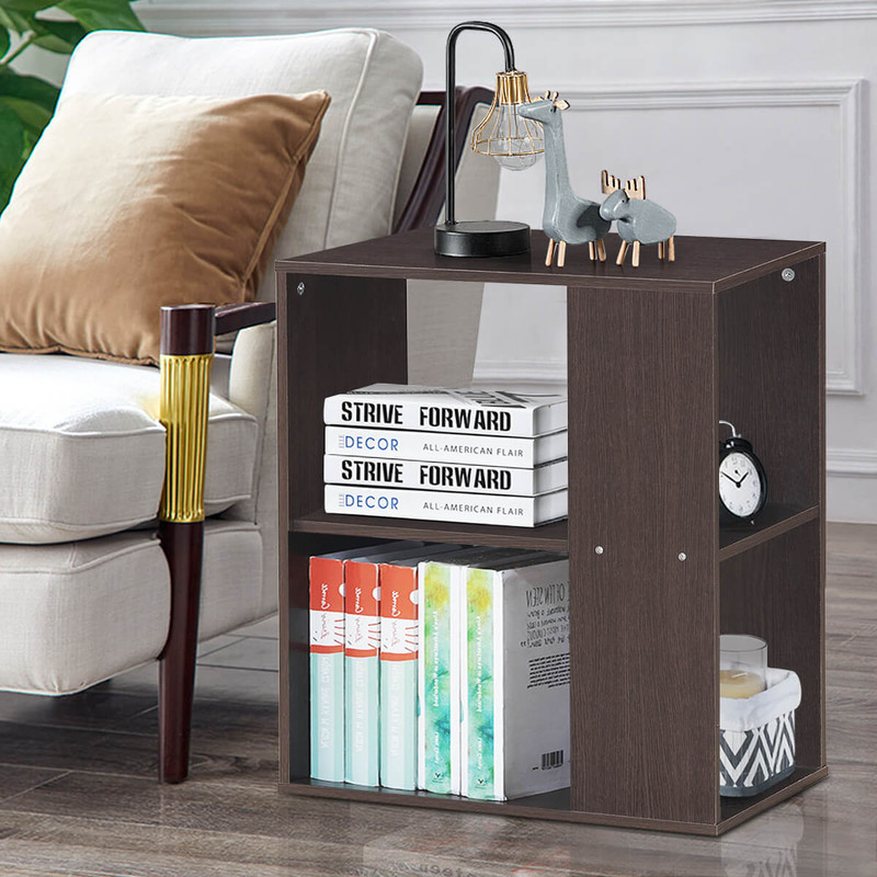 3-Tier End Table with Open Storage Shelves and Foot Pads, Modern Wood Side Table for Living Room, Bedroom, Small Spaces