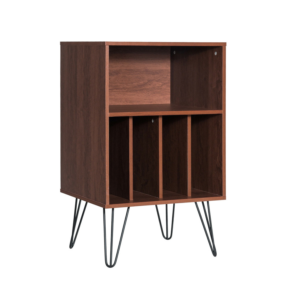 Freestanding Record Player Stand Record Storage Cabinet with Metal Legs, Vintage Vinyl Album Organizer, Turntable Table