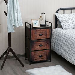 industrial 3-layers fabric dresser with steel frame and drawers, bedroom storage tower organizer for clothes, closet
