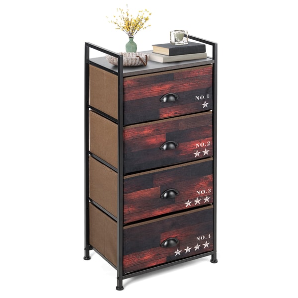 Industrial 4 Fabric Drawers Storage Dresser with Steel Frame, Bedroom Closet Organizer Cabinet with Metal Handles & MDF