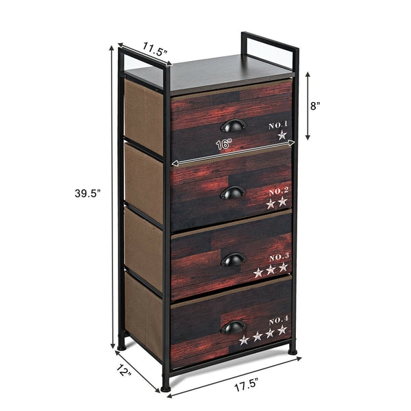 Industrial 4 Fabric Drawers Storage Dresser with Steel Frame, Bedroom Closet Organizer Cabinet with Metal Handles & MDF