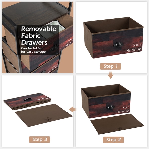 Industrial 4 Fabric Drawers Storage Dresser with Steel Frame, Bedroom Closet Organizer Cabinet with Metal Handles & MDF