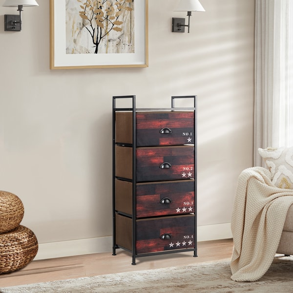Industrial 4 Fabric Drawers Storage Dresser with Steel Frame, Bedroom Closet Organizer Cabinet with Metal Handles & MDF