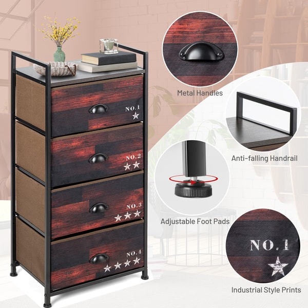 Industrial 4 Fabric Drawers Storage Dresser with Steel Frame, Bedroom Closet Organizer Cabinet with Metal Handles & MDF