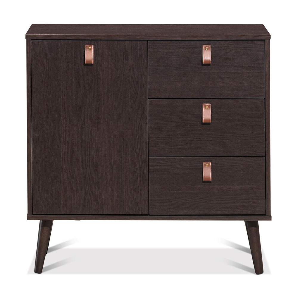 Modern 3-Drawer Sideboard Storage Display Cabinet with Adjustable Shelf, Wood Accent Console Table for Living Room
