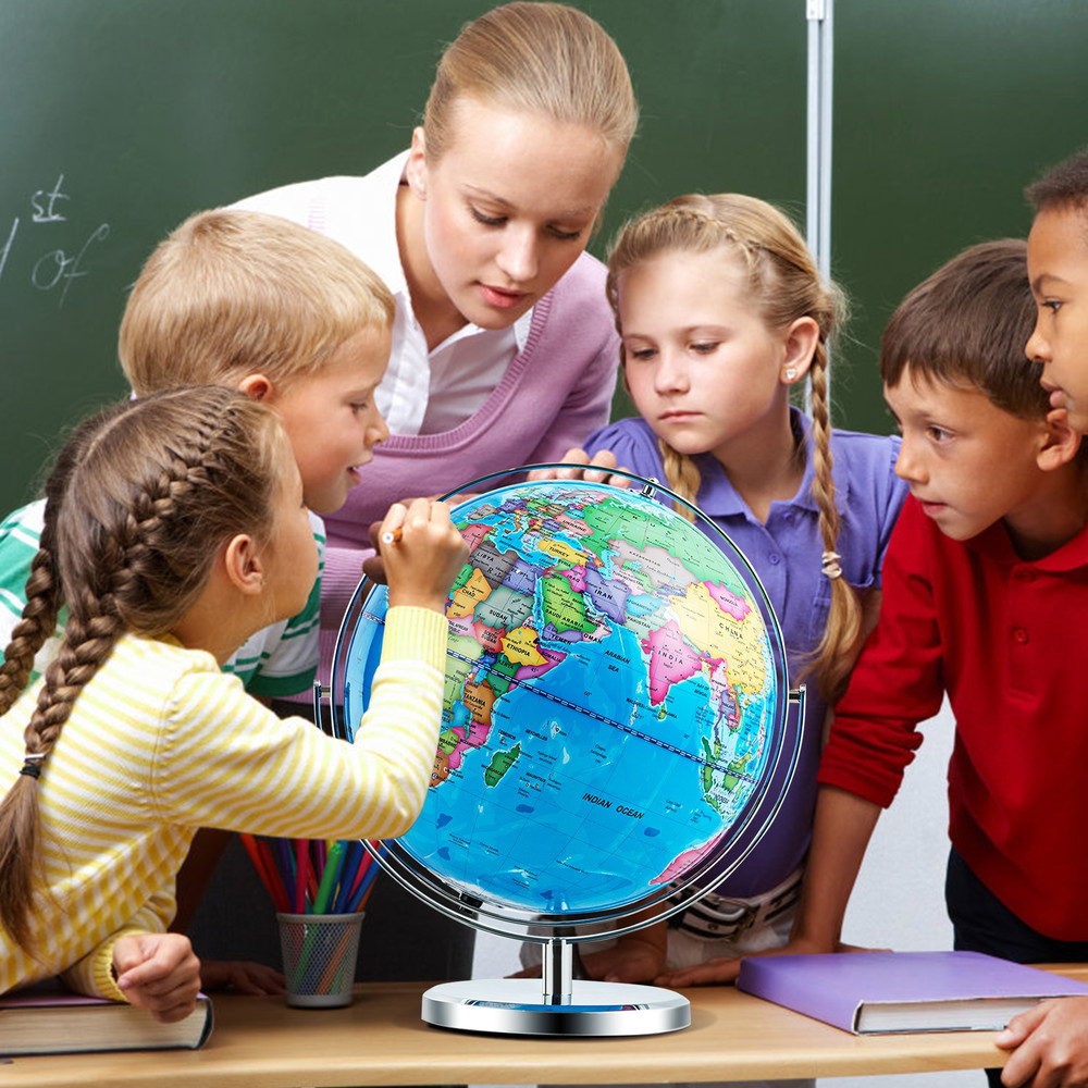 13 Inch Illuminated World Globe 720° Rotating Map with LED Light, Educational Globe for Kids, Desk Decor Night Light