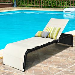 adjustable patio rattan lounge chair with cushioned seat, 5-position outdoor chaise for poolside, garden, backyard