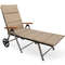 Foldable Wicker Outdoor Chaise Lounge Chair with Aluminum Frame, Adjustable Recliner with Wheels for Patio, Poolside