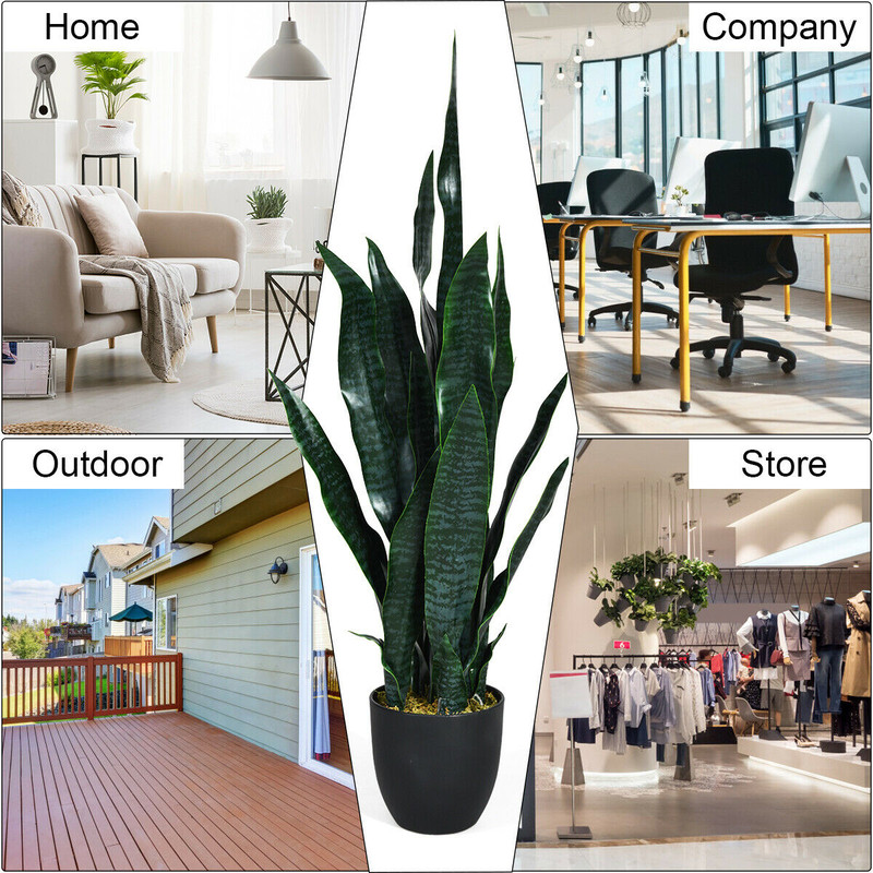 35.5 Inch Indoor-Outdoor Artificial Fake Snake Plant, Real Touch Sansevieria in Pot for Home Office Decor