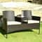 Patented Modern Patio Set with Built-in Coffee Table and Cushions, Outdoor Loveseat Furniture for Porch, Backyard