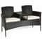Patented Modern Patio Set with Built-in Coffee Table and Cushions, Outdoor Loveseat Furniture for Porch, Backyard