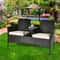Patented Modern Patio Set with Built-in Coffee Table and Cushions, Outdoor Loveseat Furniture for Porch, Backyard