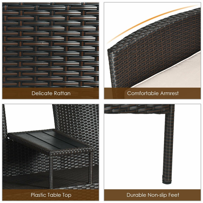 Patented Modern Patio Set with Built-in Coffee Table and Cushions, Outdoor Loveseat Furniture for Porch, Backyard