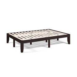full size rubber wood platform bed frame with strong wood slat support and under-bed storage