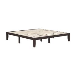 modern king size rubber wood bed frame, solid wood platform with wood slat support & storage, no box spring needed