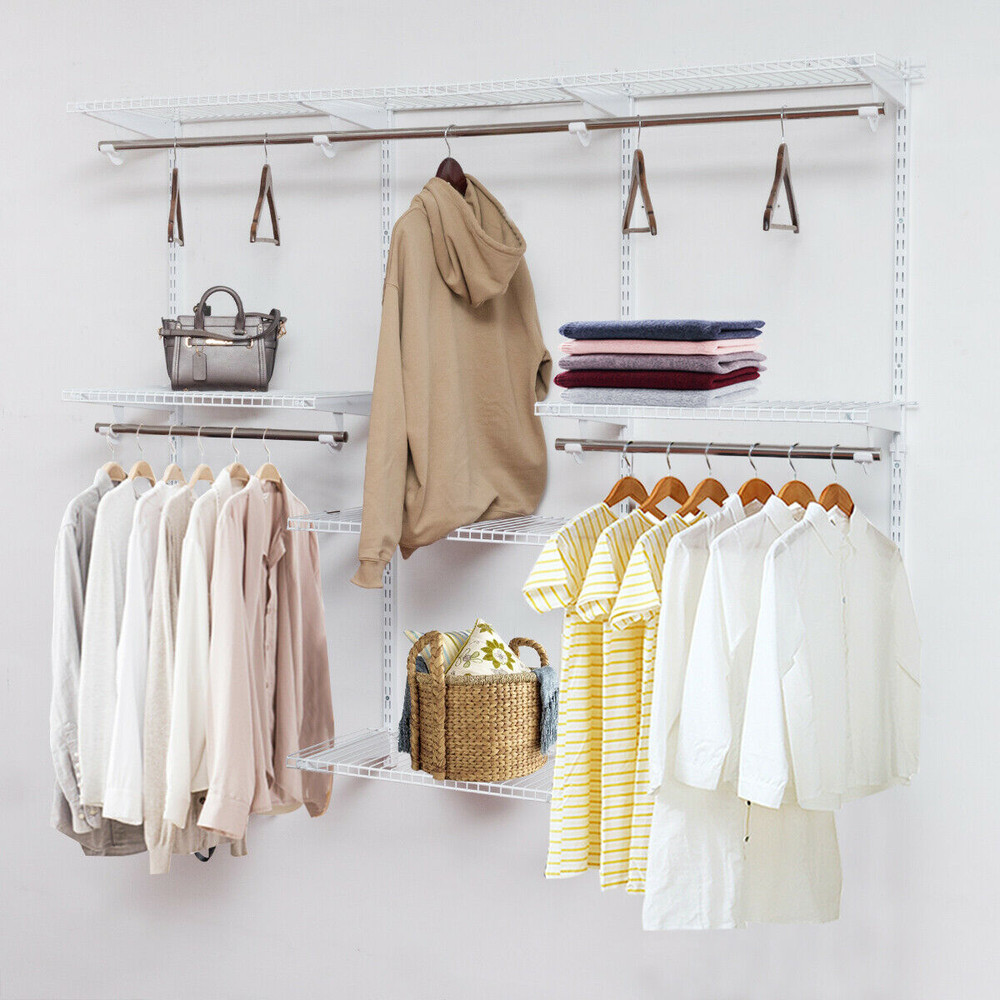 Custom Adjustable Wall Mounted Closet Rack System With Wire Shelf Hanging Rods Space Saving Storag 1
