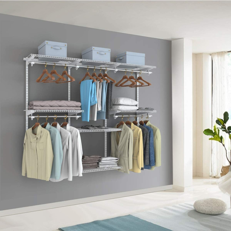 Custom Adjustable Wall Mounted Closet Rack System With Wire Shelf Hanging Rods Space Saving Storag 2
