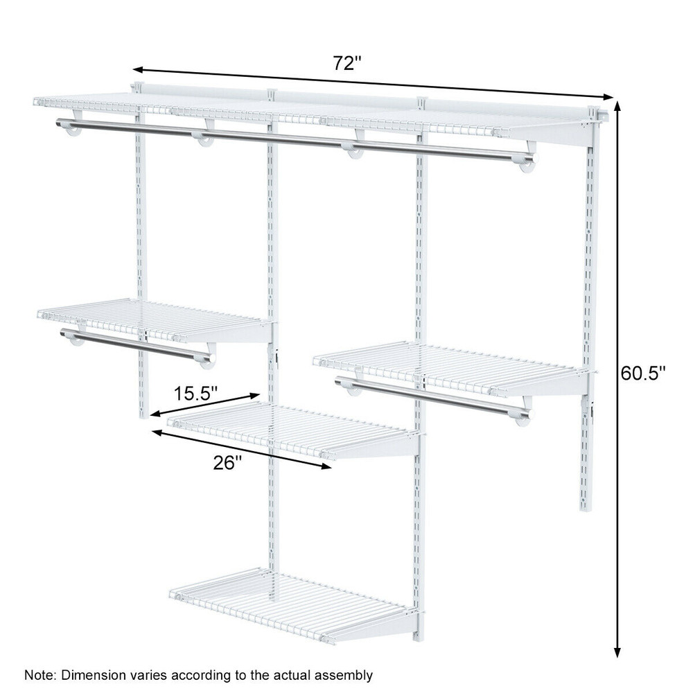 Custom Adjustable Wall Mounted Closet Rack System With Wire Shelf Hanging Rods Space Saving Storag 6