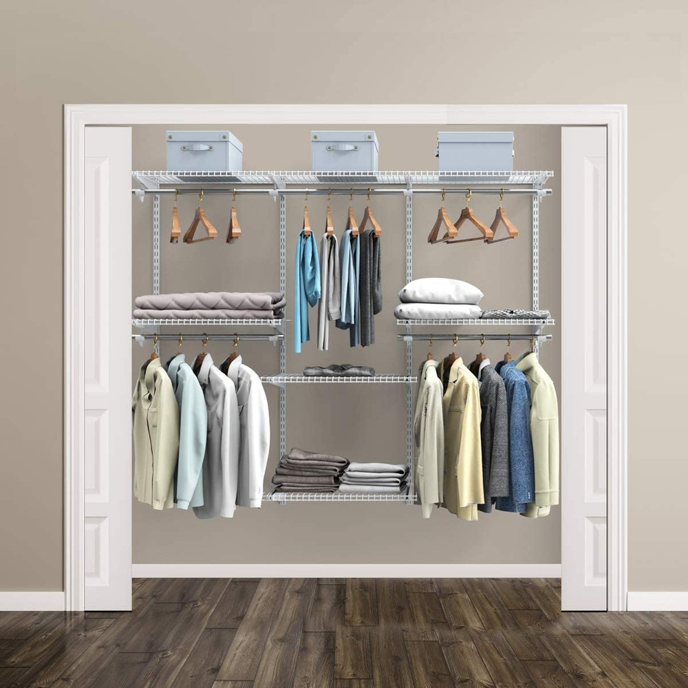 Custom Adjustable Wall Mounted Closet Rack System With Wire Shelf Hanging Rods Space Saving Storag 5