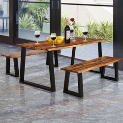 solid acacia wood patio bench, rustic dining & outdoor seating chair
