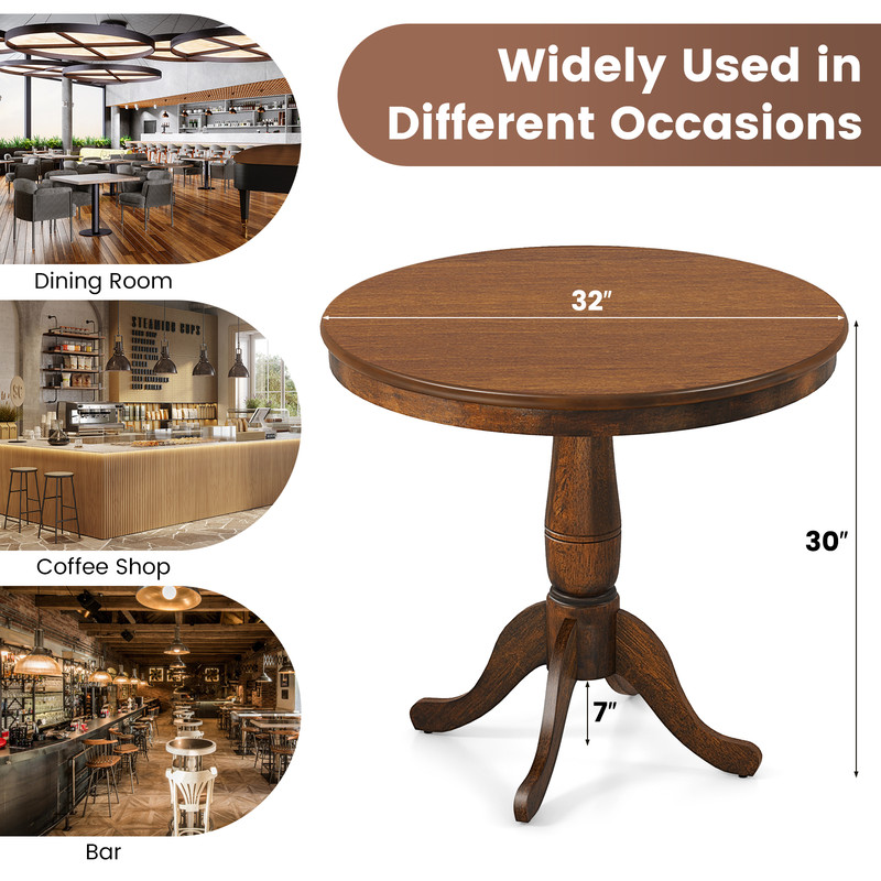 32 Inch Pedestal Side Table Solid Wood Round Pub Table For Home  Bar 4