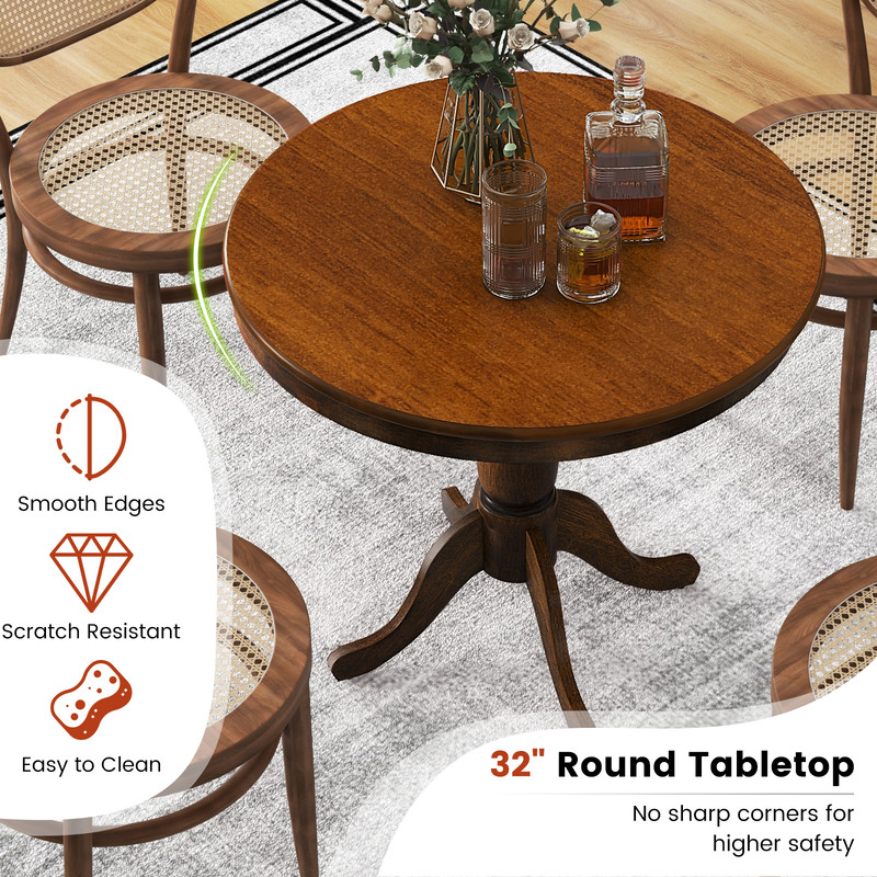 32 Inch Pedestal Side Table Solid Wood Round Pub Table For Home  Bar 2