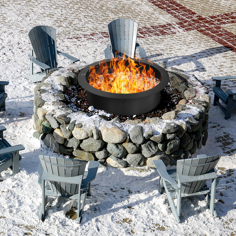 36Inch Round Steel Fire Pit Ring HeavyDuty Outdoor Backyard Fire Pit Accessory 0