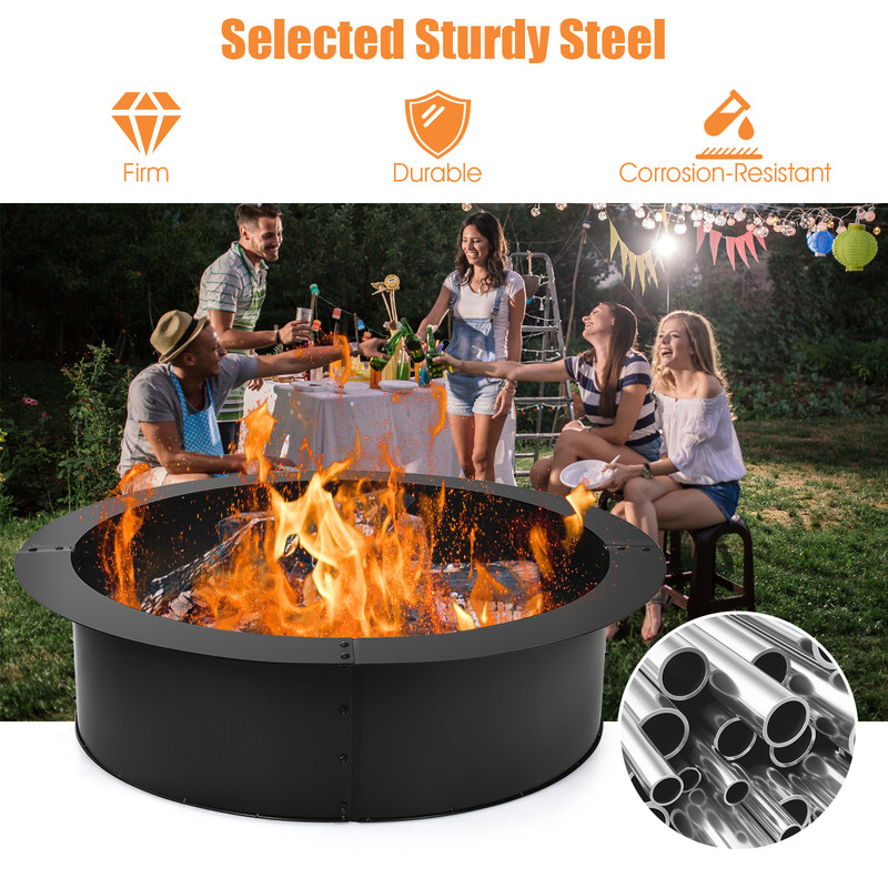 36Inch Round Steel Fire Pit Ring HeavyDuty Outdoor Backyard Fire Pit Accessory 2