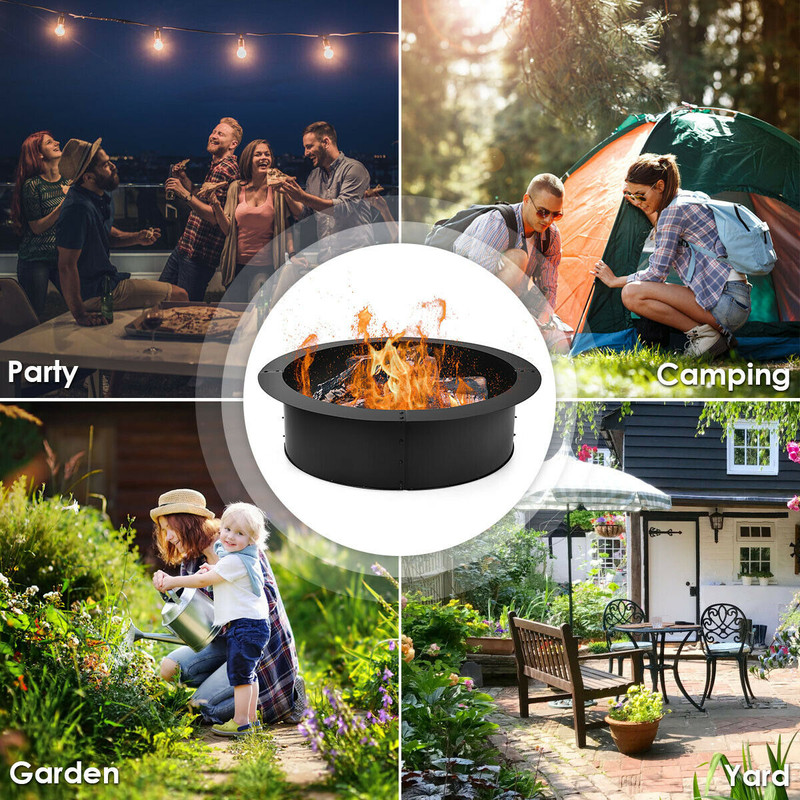 36Inch Round Steel Fire Pit Ring HeavyDuty Outdoor Backyard Fire Pit Accessory 5