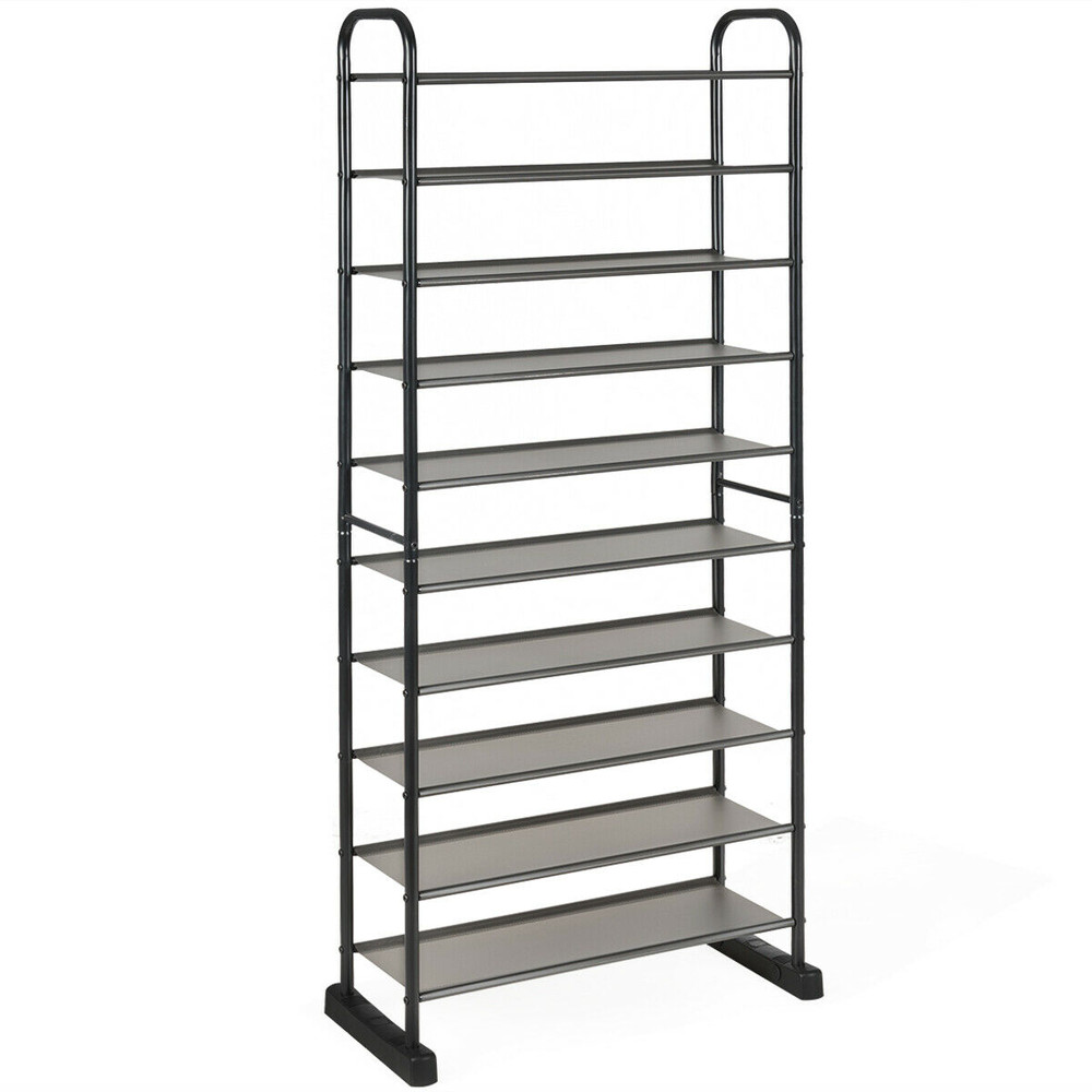Metal Frame 10-Tier Shoe Rack, Free Standing Shoe Storage Shelf for Home & Office