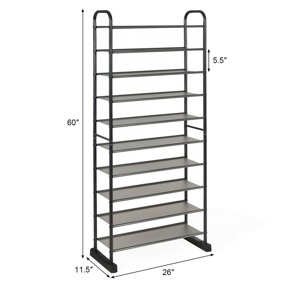 Metal Frame 10-Tier Shoe Rack, Free Standing Shoe Storage Shelf for Home & Office