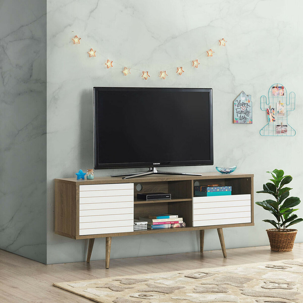 65 Inch TV Stand with Storage, Mid-Century Modern Entertainment Center & Shelves