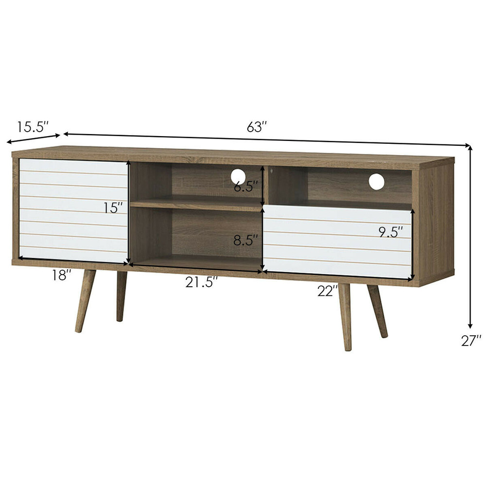 65 Inch TV Stand with Storage, Mid-Century Modern Entertainment Center & Shelves