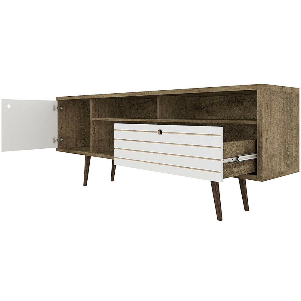 65 Inch TV Stand with Storage, Mid-Century Modern Entertainment Center & Shelves