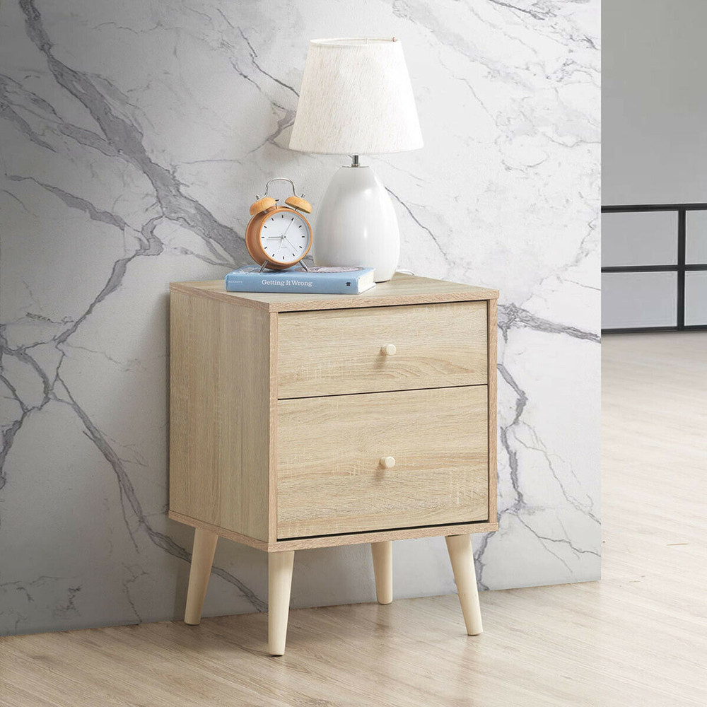 Modern Nightstand with 2 Storage Drawers, Freestanding Bedside Table with Rubber Legs