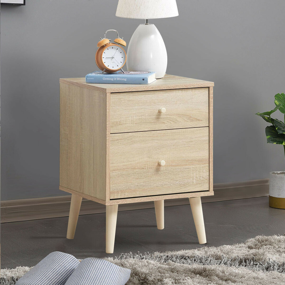 Modern Nightstand with 2 Storage Drawers, Freestanding Bedside Table with Rubber Legs