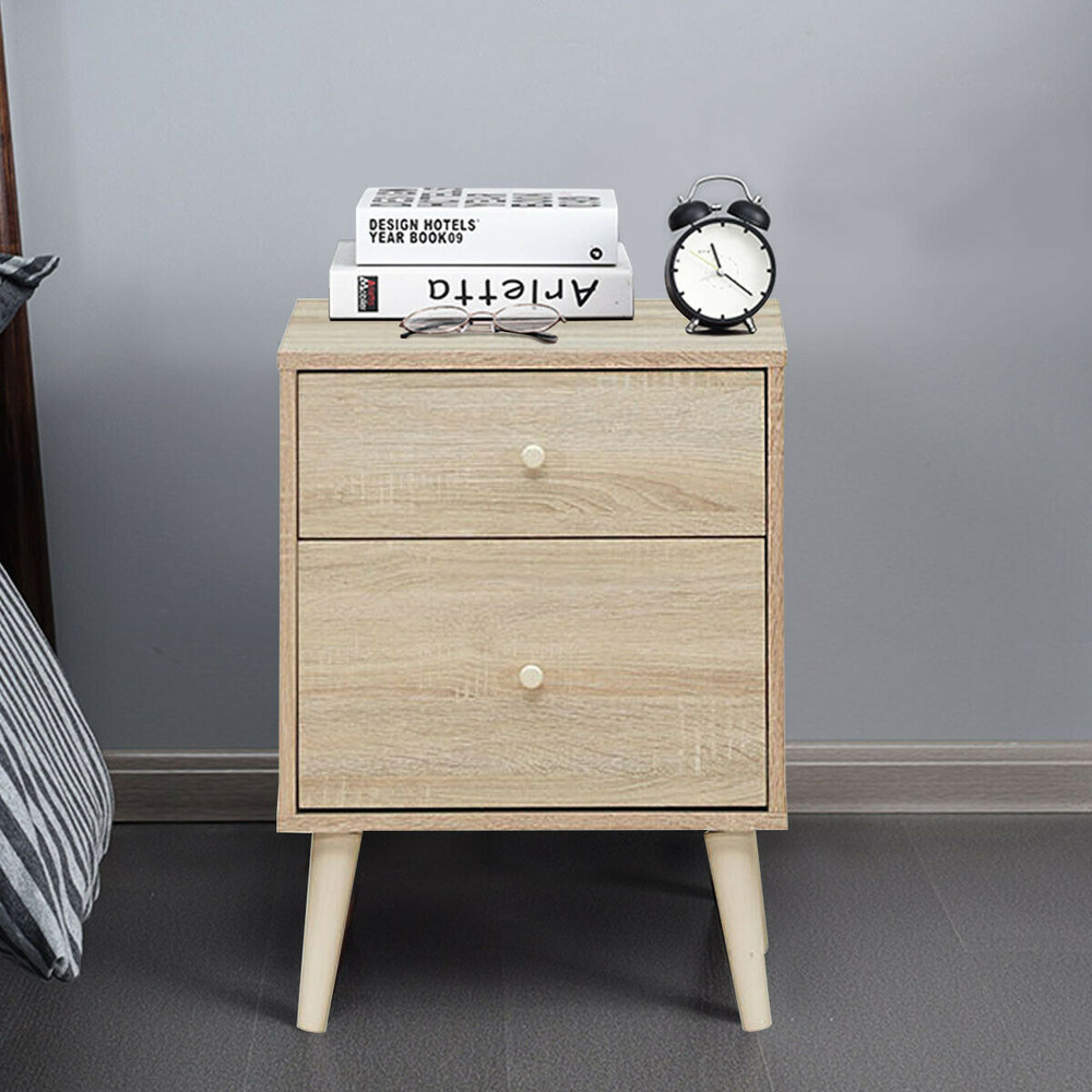 Modern Nightstand with 2 Storage Drawers, Freestanding Bedside Table with Rubber Legs