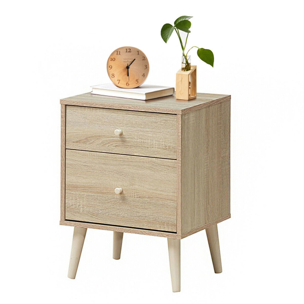 Modern Nightstand with 2 Storage Drawers, Freestanding Bedside Table with Rubber Legs
