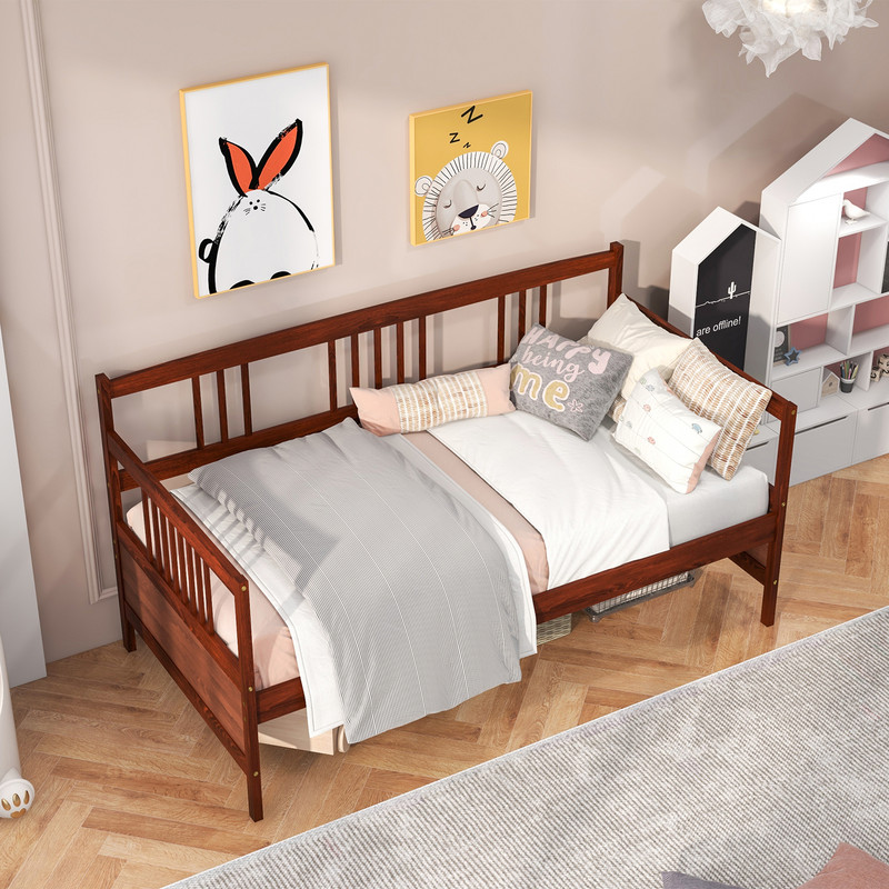 Modern Twin Size Daybed Frame with Wooden Slats Support, Sturdy Pine Wood Design