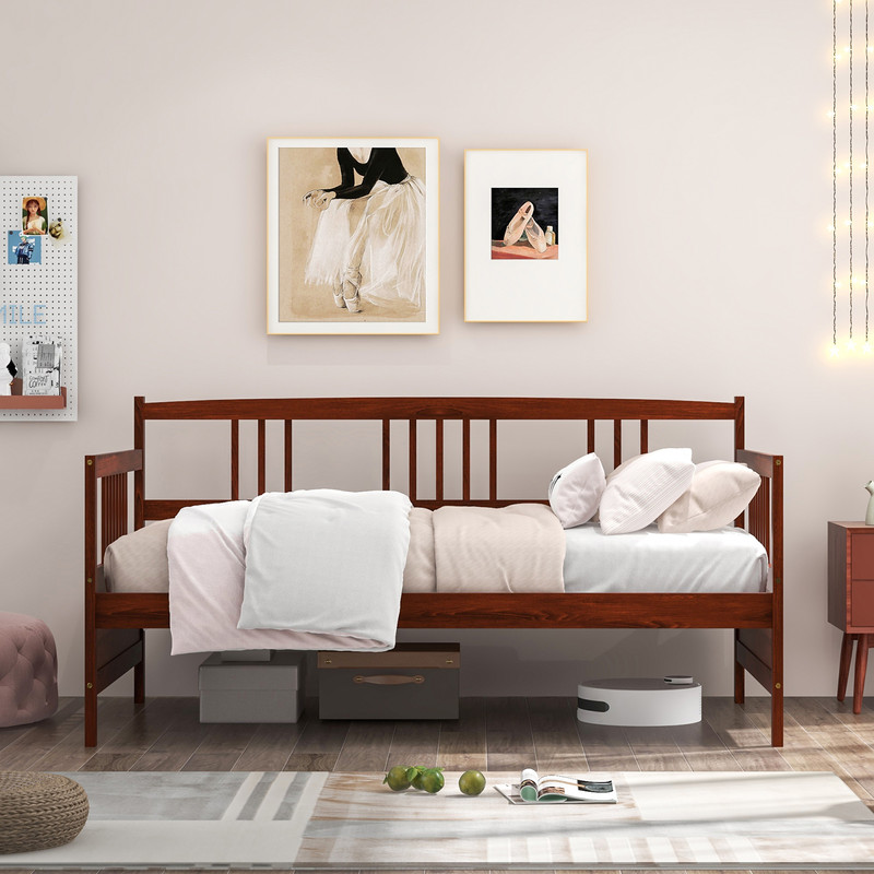 Modern Twin Size Daybed Frame with Wooden Slats Support, Sturdy Pine Wood Design