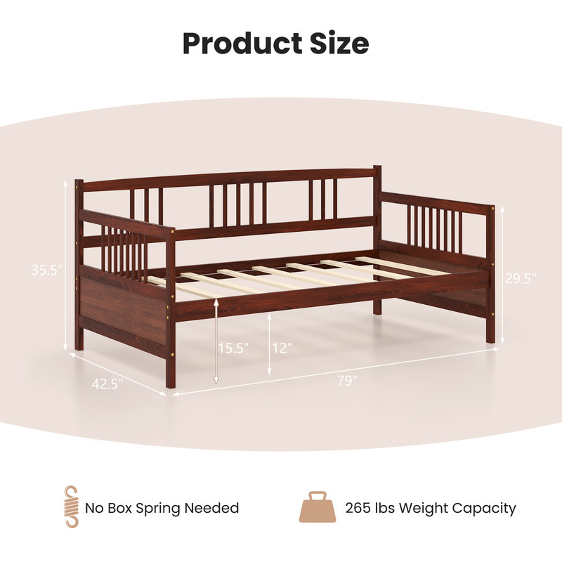 Modern Twin Size Daybed Frame with Wooden Slats Support, Sturdy Pine Wood Design