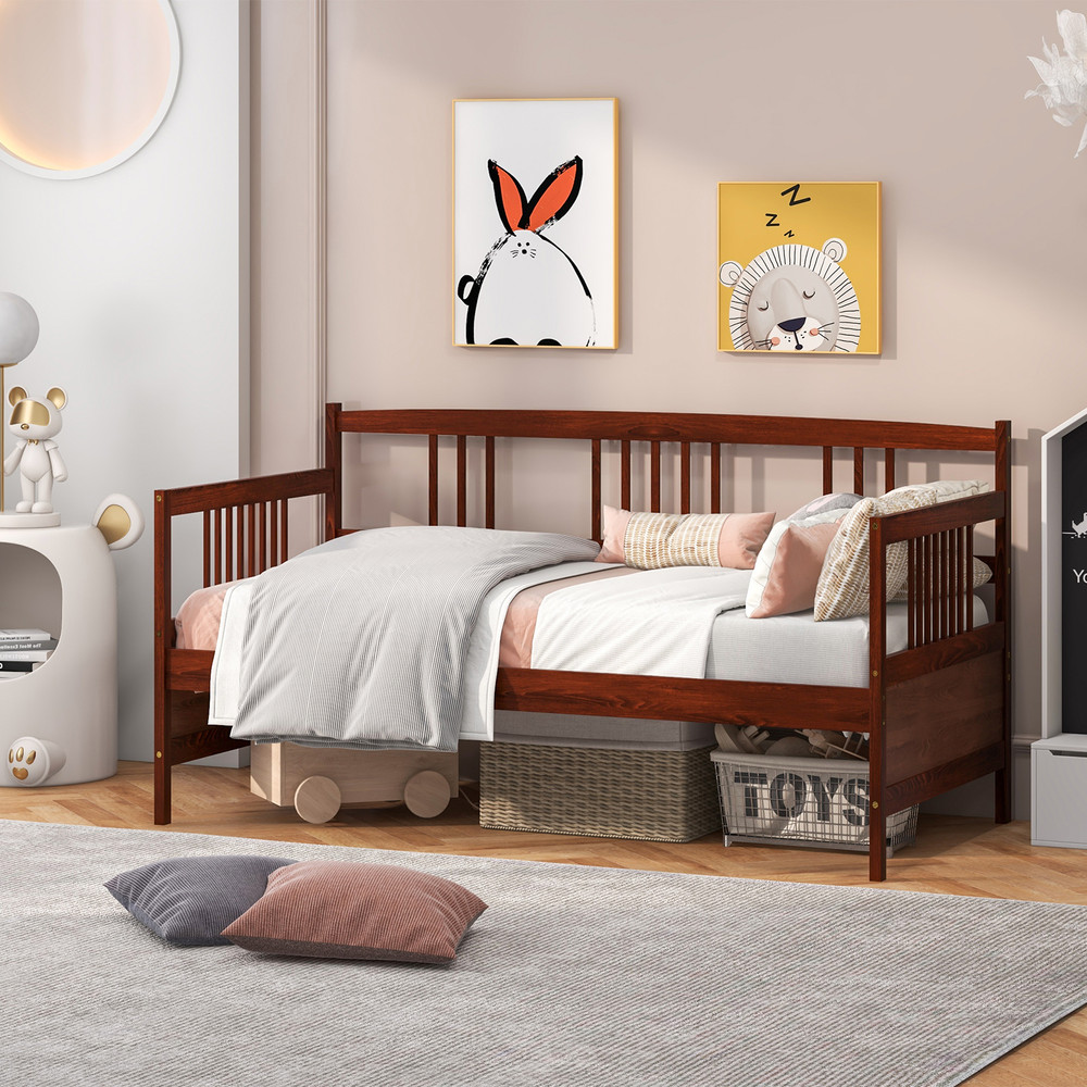 Modern Twin Size Daybed Frame with Wooden Slats Support, Sturdy Pine Wood Design