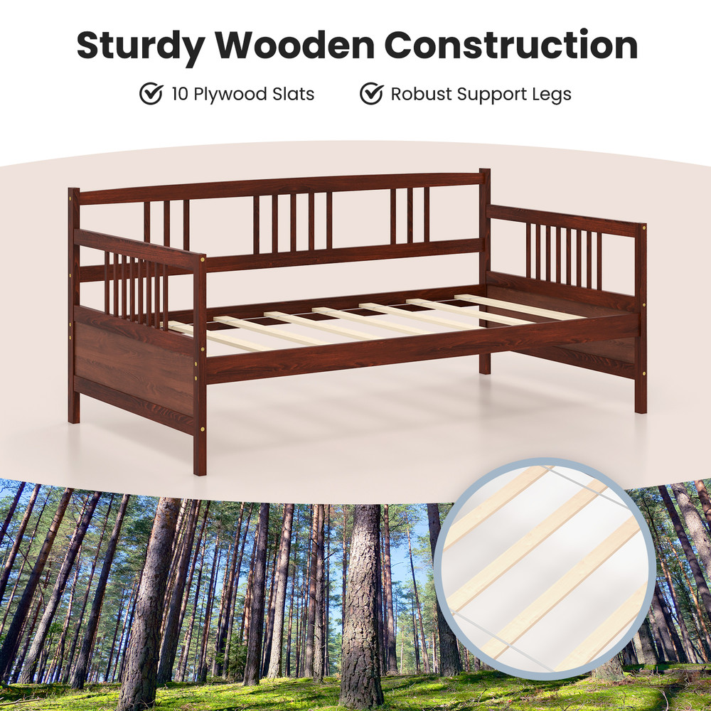 Modern Twin Size Daybed Frame with Wooden Slats Support, Sturdy Pine Wood Design