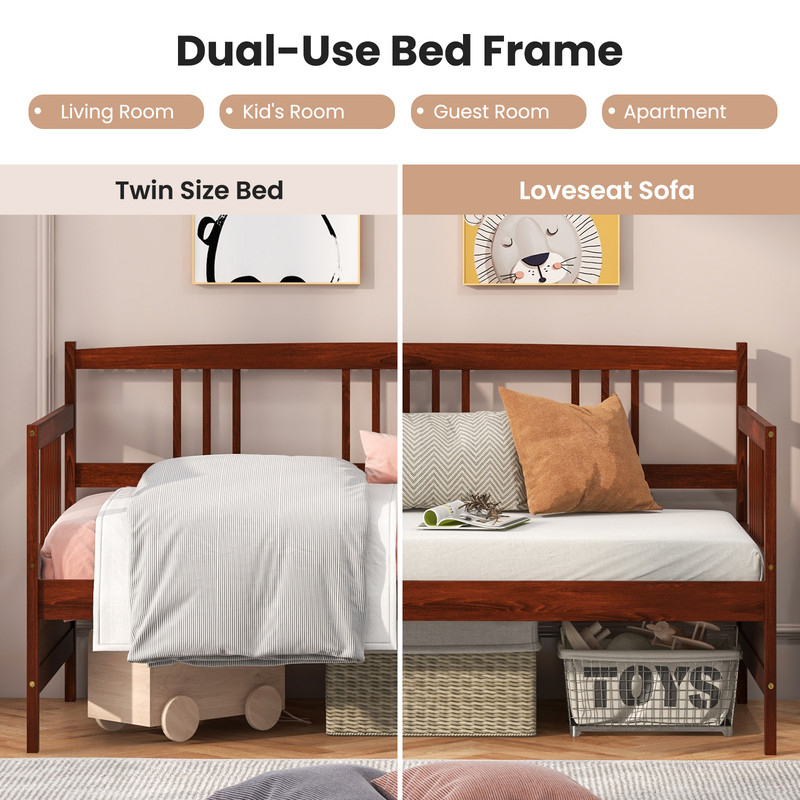 Modern Twin Size Daybed Frame with Wooden Slats Support, Sturdy Pine Wood Design