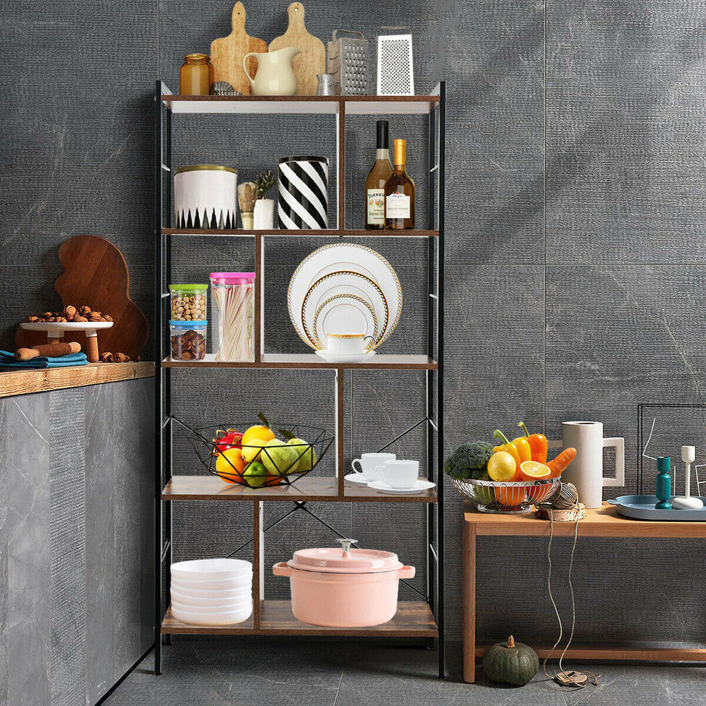 4 Tier Industrial Bookshelf, Freestanding Storage Rack with Metal Frame & Chipboard Shelves