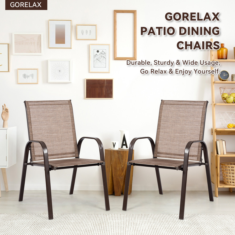 Outdoor Armchair Set of 2 Weather Resistant Patio Dining Chairs, 330 lb Capacity