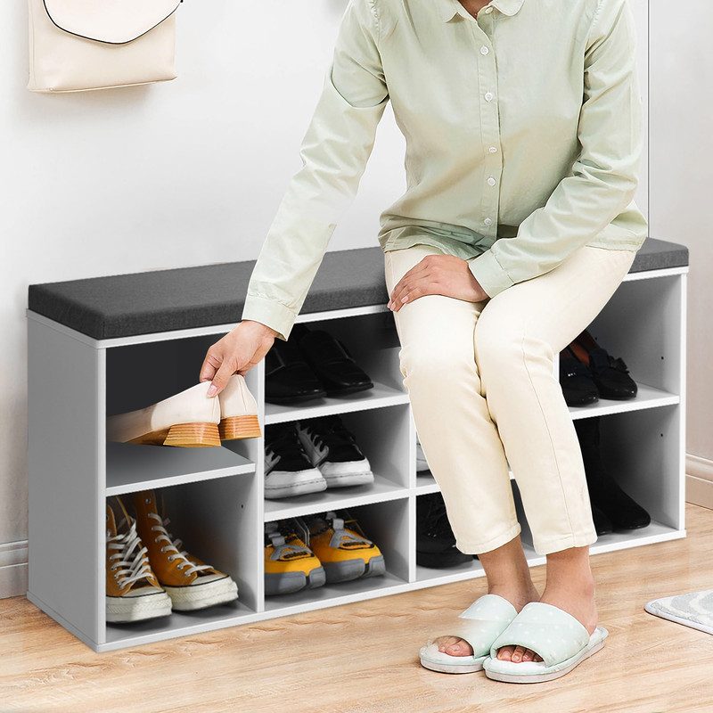 10-Cube Organizer Shoe Storage Bench with Cushion for Entryway, Adjustable Shelves & Padded Seat for Hallway, Bedroom